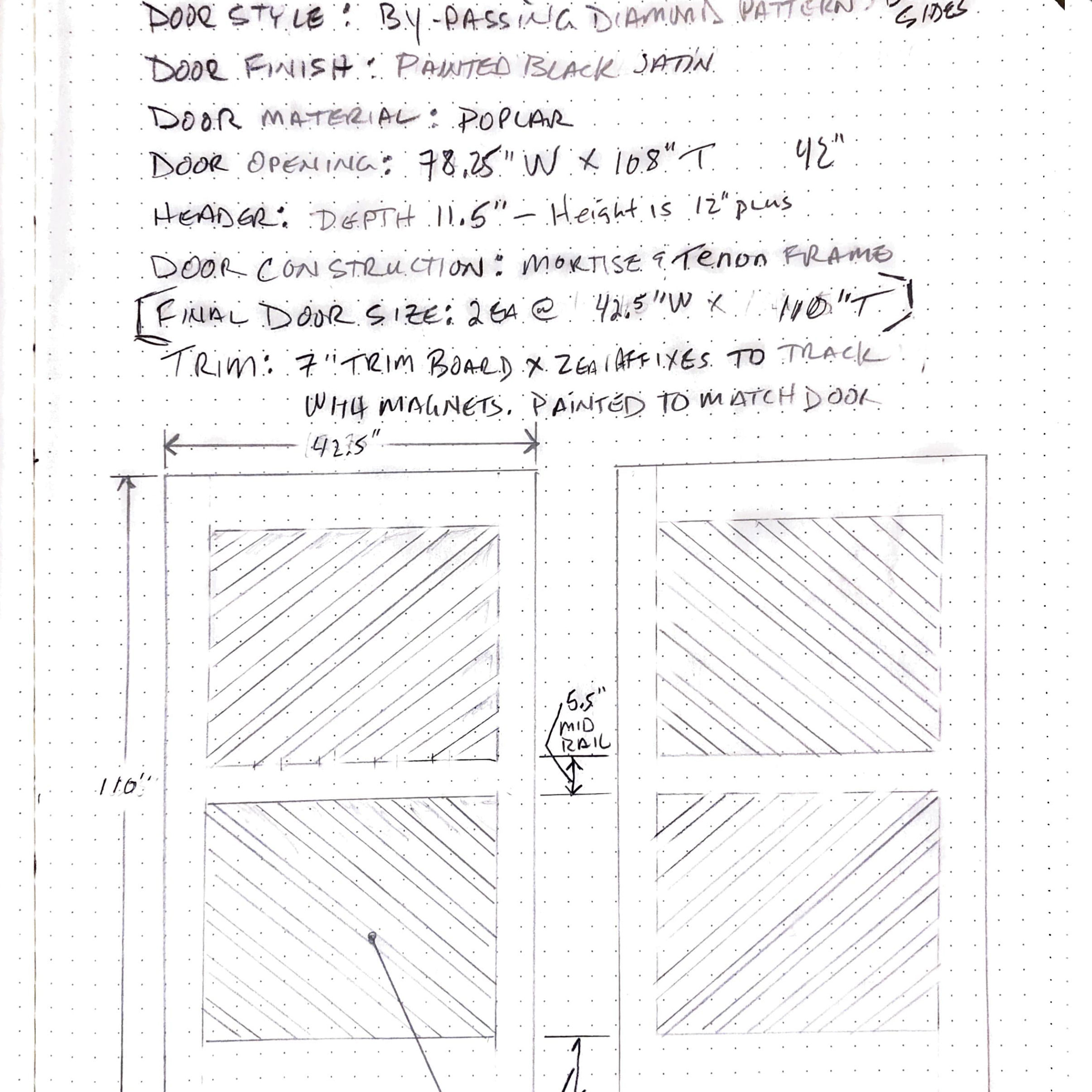 Barn Door Drawing - Biparting Modern Diamond Black