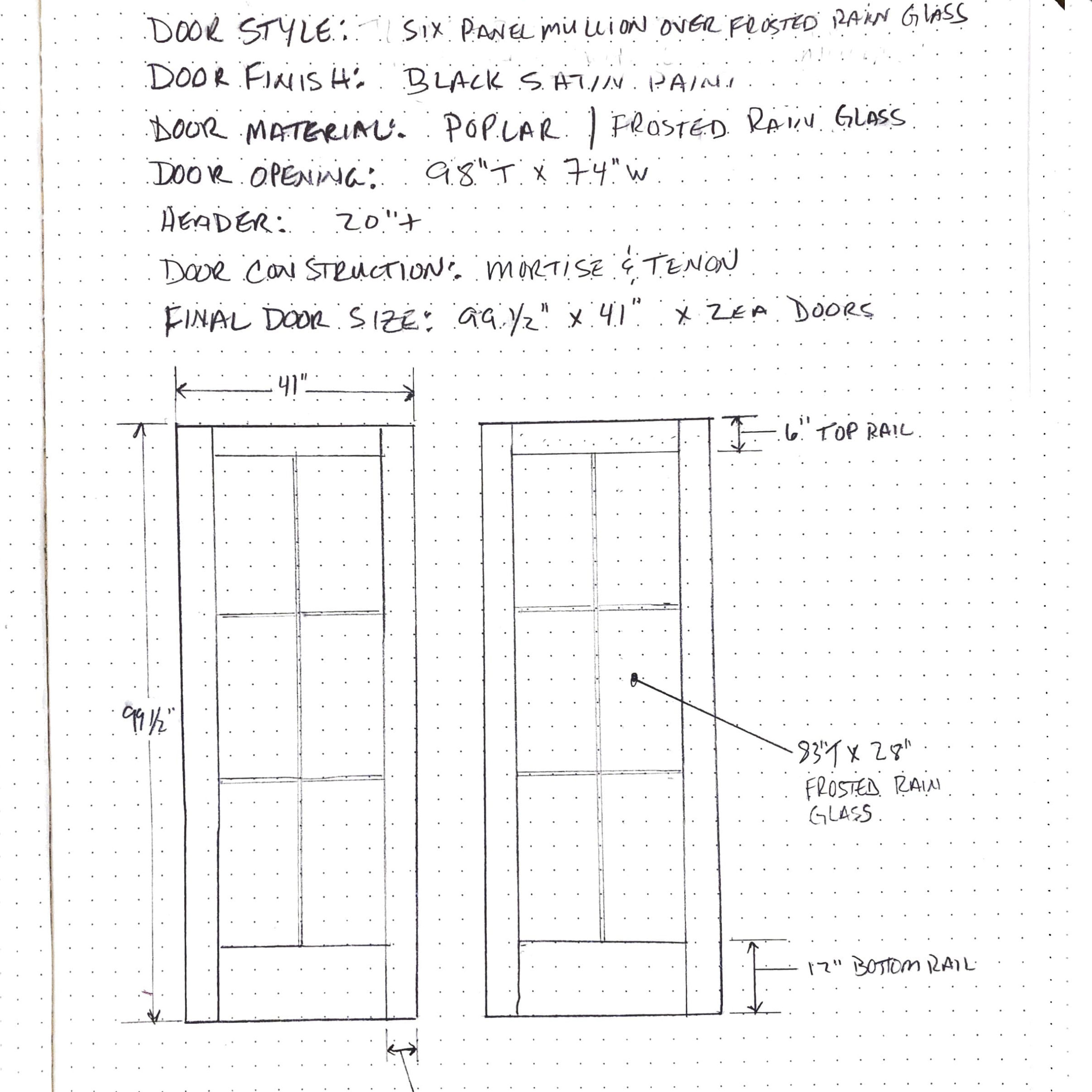 Drawing of Frosted Rain Glass Bi-Parting Barn Door Set In Hender