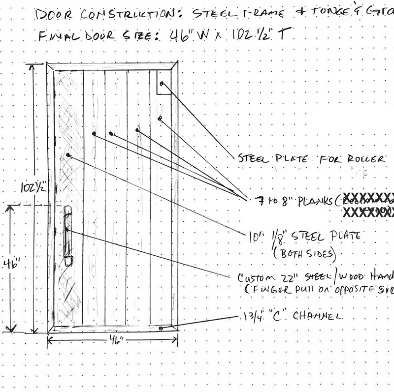 Industrial Sliding Barn Door Drawing Constructed of Steel and Oa